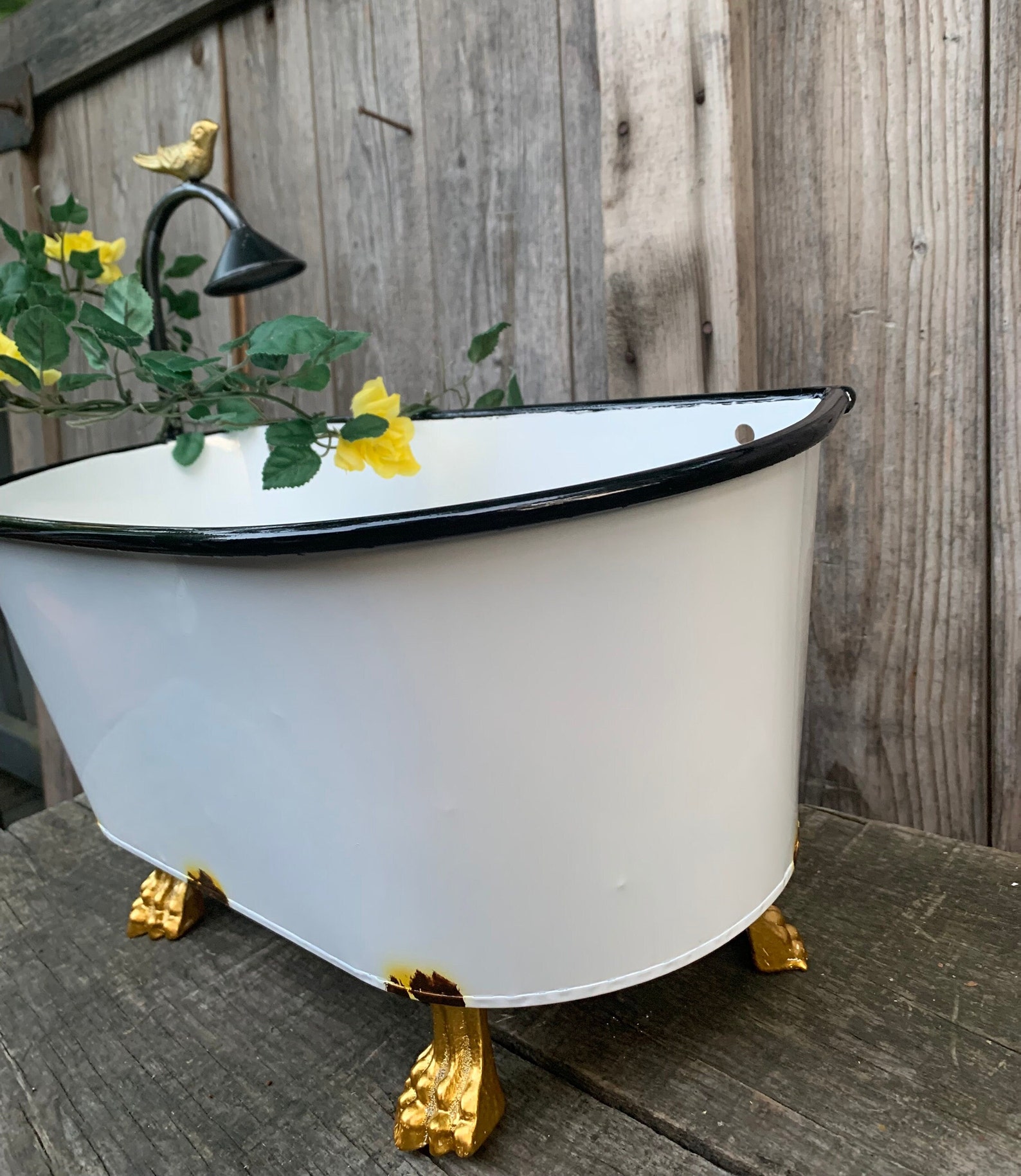 Vintage Inspired Metal Tub Planter Porcelain Bathtub Etsy