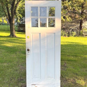 Antique Wood Glass Pane Window Exterior Entry Panel Door, Reclaimed, Architectural Salvage, Restoration, Renovation 32&quot; X 79 1/2&quot; ER80