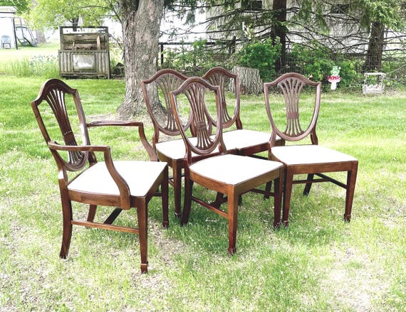 Antique Wood Dining Chairs, Mahogany, Shield Back, Dining Room Furniture FF43