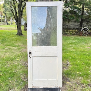 Antique Glass Single Pane Window Wood Panel Entry Door, Reclaimed, Architectural Salvage, Renovation, Restoration 32&quot; x 78.75&quot; EK98