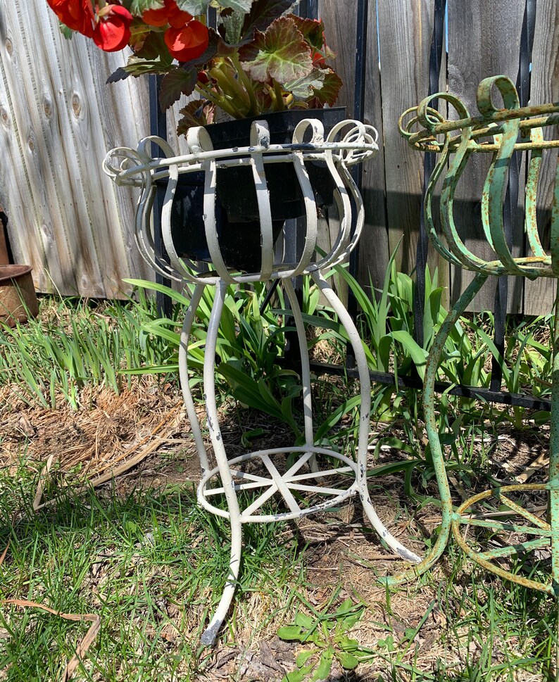 Vintage Wrought Iron Plant Stand Heavy. Metal Planter Etsy