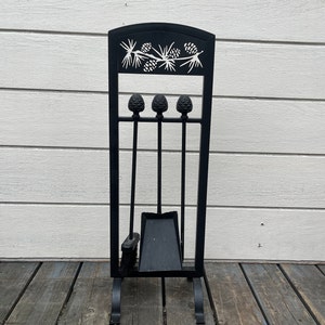 Rustic Black Iron Fireplace Accessories Tools Set Lodge Cabin Lake House DO81