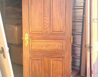 Antique Oak Five Panel Security Door, Reclaimed, Architectural Salvage, 34 1/4" x 75 3/4" EX4-LH