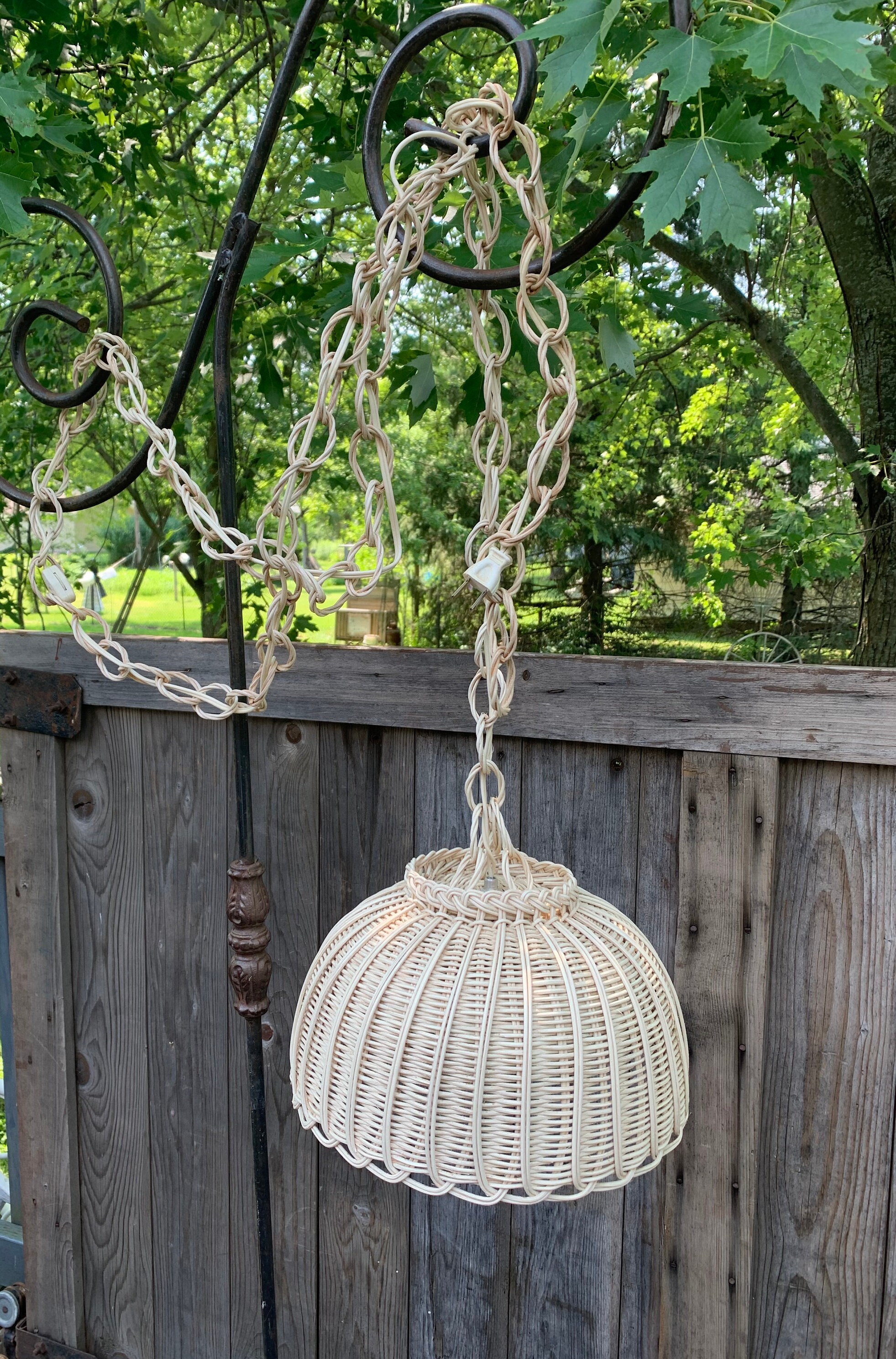Vintage Wicker Swag Lamp Hanging Pendant Light D68 Etsy