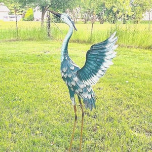Blue Heron Egret Statue Outdoor Crane Bird Sculpture w/Wings Garden Art Yard Lawn Pond Decoration 37 1/2" EQ84