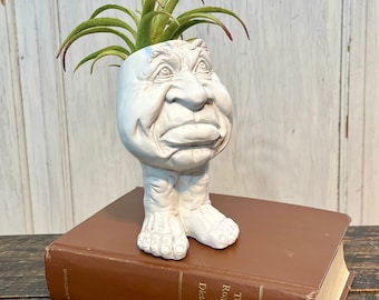Humorous Face Head Pot Planter Figural Outdoor Porch Planter Old Man Gift EO53
