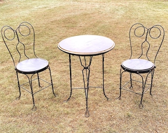Vintage Wood & Ornamental Iron Bistro Dining Table Set