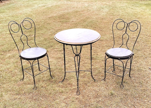 Vintage Wood & Ornamental Iron Bistro Dining Table Set - Etsy