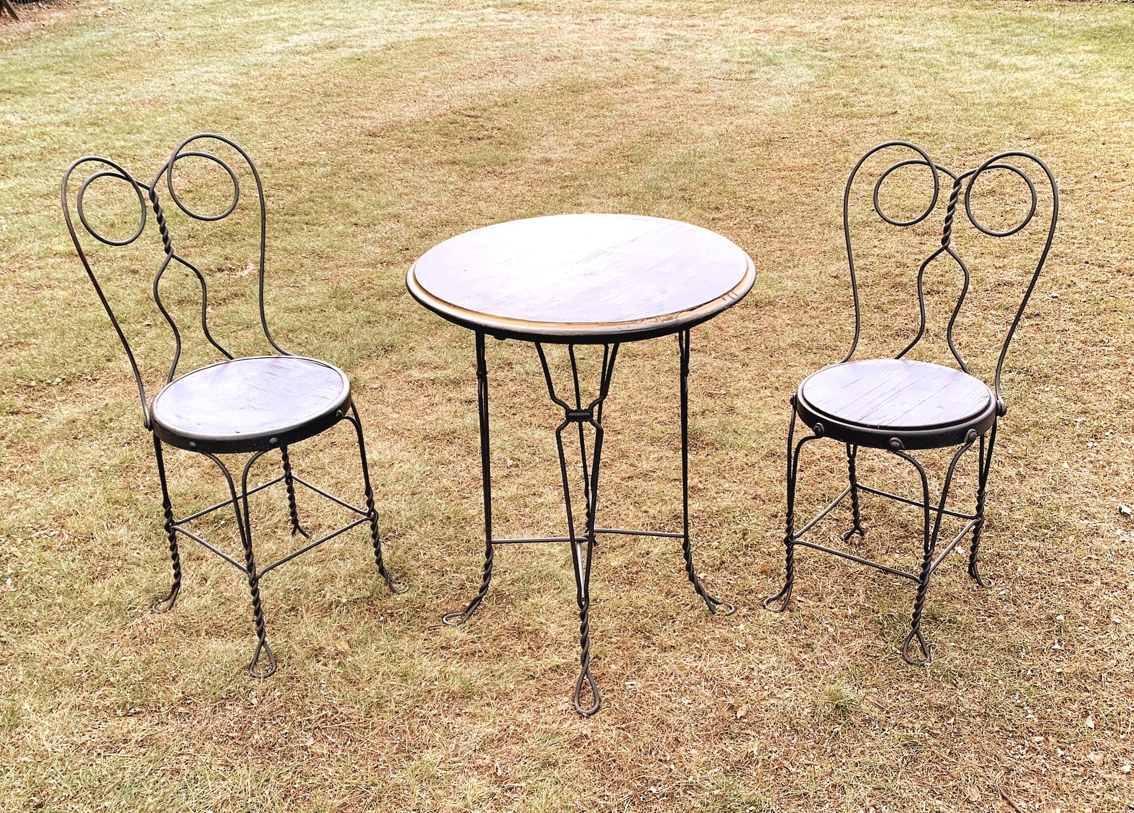 Vintage Wood & Ornamental Iron Bistro Dining Table Set - Etsy