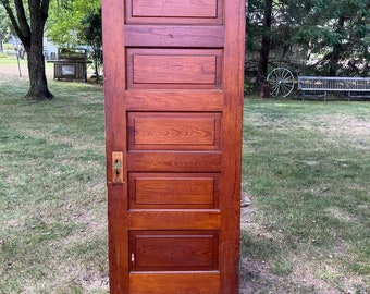 Antique Oak Wood Five Panel Interior Door, Rustic Farmhouse, Reclaimed, Renovation, Architectural Salvage 30" x 77.5" EH31