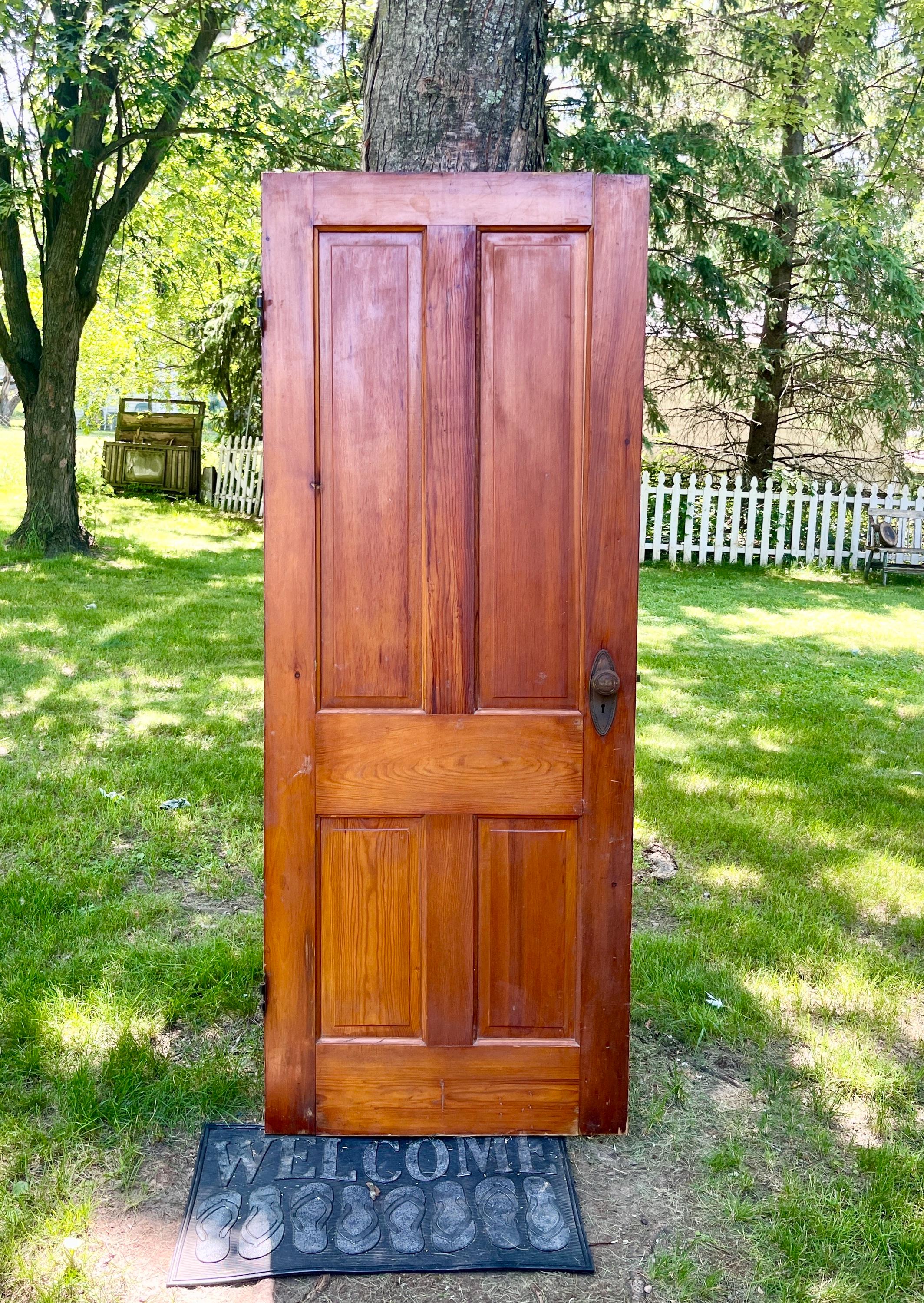Antique Wood Four Panel Rustic Interior Door, Reclaimed, Architectural Salvage 30" x 77 1/4" FG66-RH