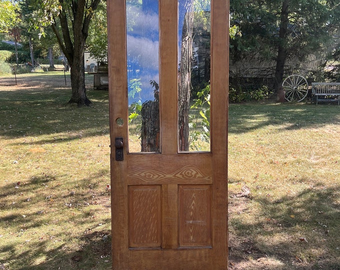 Antique Wood Glass Panel Entry Door, Restoration, Reclaimed Wood Door