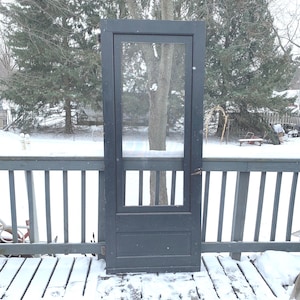 Antique Wood Screen Storm Door Farmhouse Pantry Laundry Architectural Salvage Restoration 32&quot; x 81.25&quot; DH41