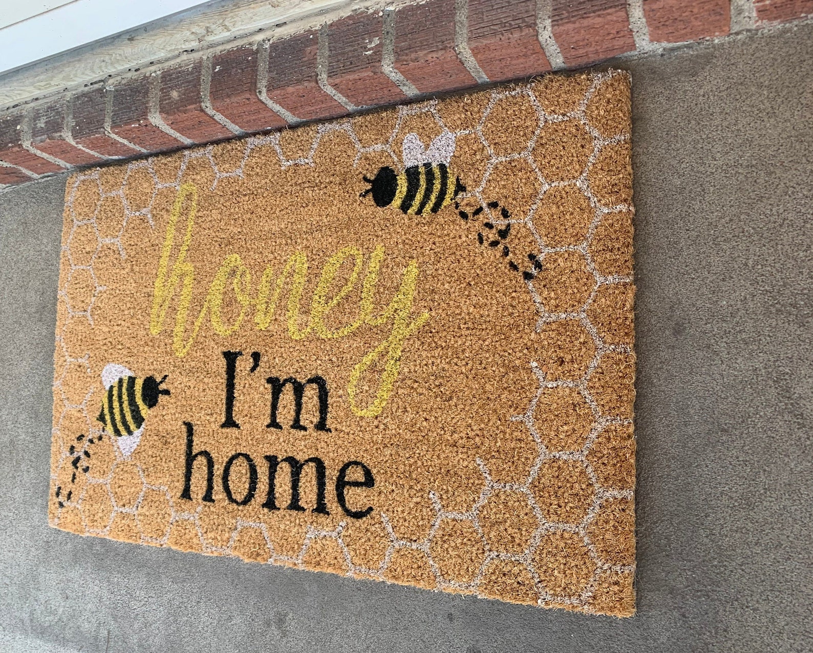 Bee Door Mat Honey I'm Home Natural Coir and Rubber Bee Etsy