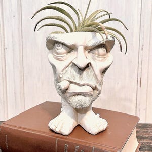 Male Head Pot Planter Beard Cigar Smoker Old Man Bald Gift