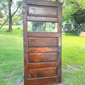 Antique Rustic Wood Glass Exterior Panel Door, Slider Door, Reclaimed, Architectural Salvage 36.75&quot; x 78.75 DP77