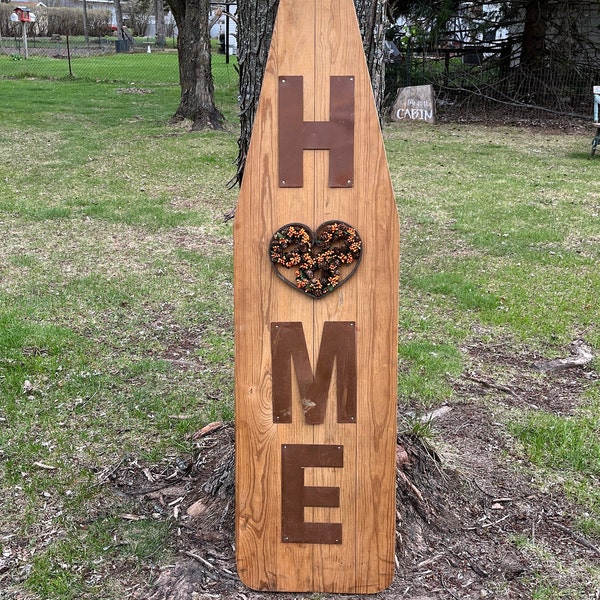 Wood Home Sign Door Porch Leaner, Antique Ironing Board Upcylced Garden Yard Porch Decor EA88