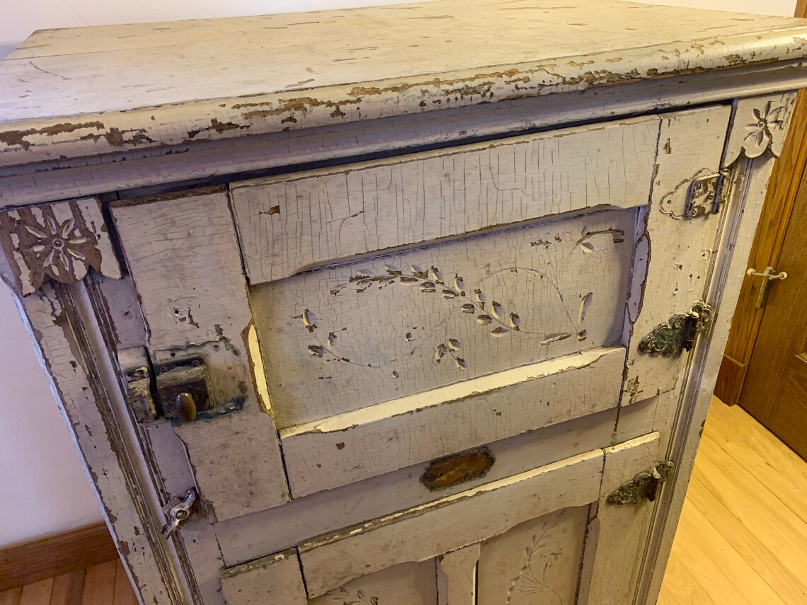 Antique Wood Ice Box Storage Rustic Shabby Chic Etsy