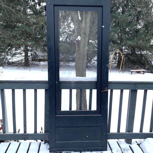 Antique Wood Screen Door, Farmhouse Pantry Door, Architectural Salvage, Reclaimed, 32" x 81.25"