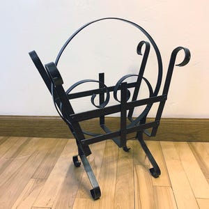 Antique Iron Hand Magazine Rack Sheet Music Forged Kindling Log Holder