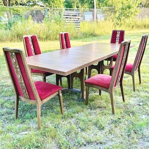 Mid-Century Modern Dining Set: Kroehler Table, 6 Upholstered Chairs