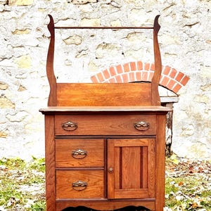 Antique Dry Sink Commode, Wood Washstand, Bath Vanity Cabinet, FN33