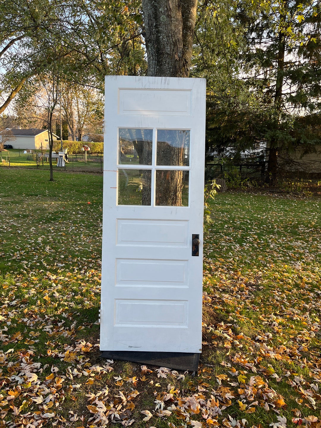 Antique Wavy Glass Window Wood Panel Exterior Door, Reclaimed