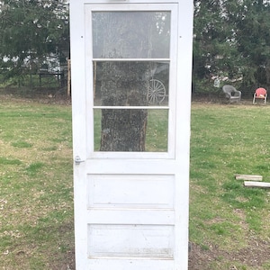 Antique Wood Screen Storm Door, Restoration, Reclaimed, Replacement, All Season Exterior Door, Farmhouse Salvage  31.25&quot; x 80.25&quot; CX55