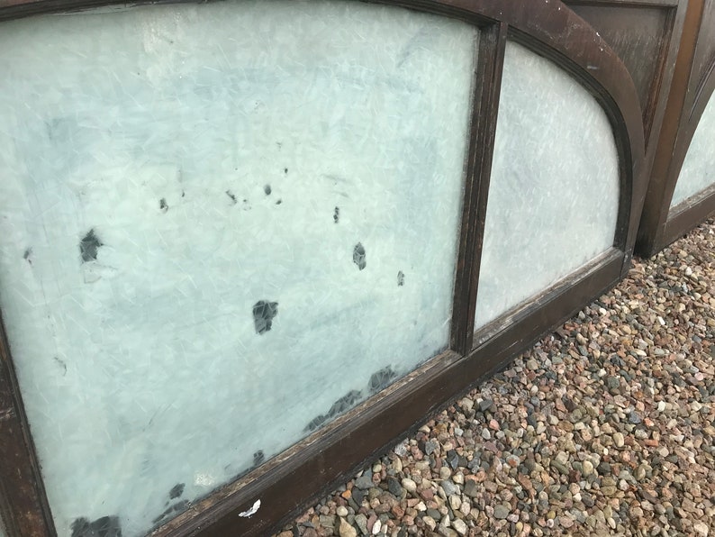 Geometric Historical Salvage Arched Framed Wavy Glass Privacy Architectural Industrial Salvage Antique Transom Windows Building Supply
