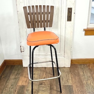 Vintage Mid Century Bar Stools, Wood Slat Bar Stools, Retro Counter Stools, Set of 5 FC21