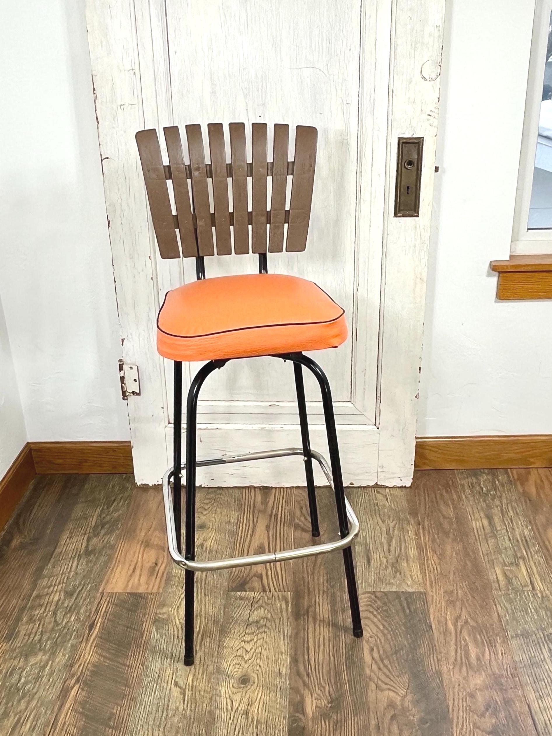 Vintage 70s Orange Vinyl Bar Stools: Retro Kitchen Counter Set of