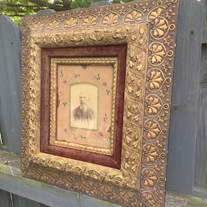 Antique Gold Gilded Frame Civil War Portrait by May's Cabinet Portraits by John B. May, Watertown, WI, Military Collectible, Late 1800's