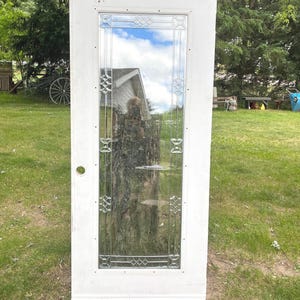 Reclaimed Wood Leaded Glass Lite Entry Exterior Door, Renovation, Restoration, Architectural Salvage 34.25&quot; x 77&quot; DO8
