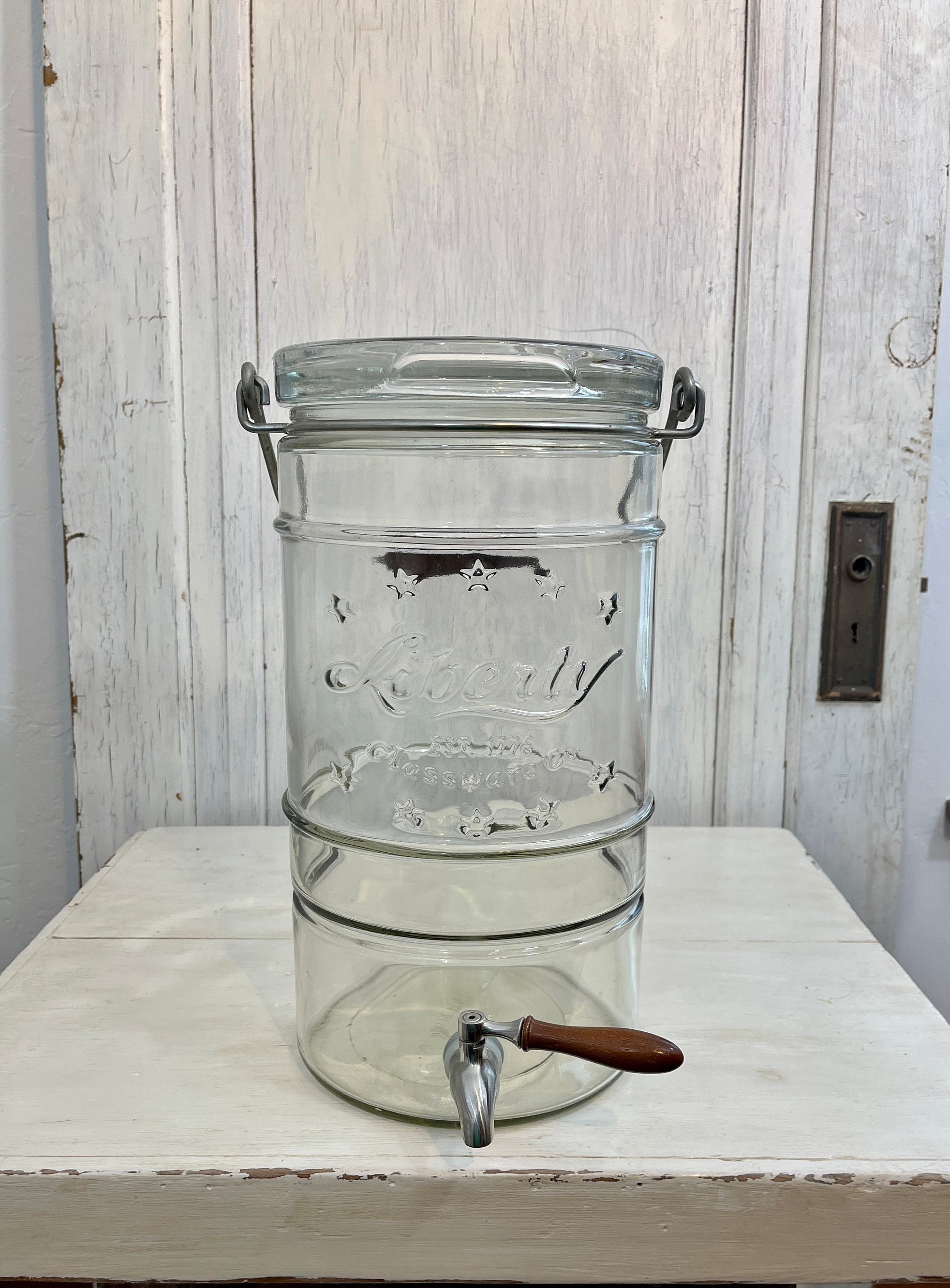 Vintage Liberty Glass Drink Dispenser Metal Tap 2.5 Gallon Heavy Duty Glass