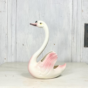 Antique Pink Swan Ceramic Planter Pot Figurine FC72