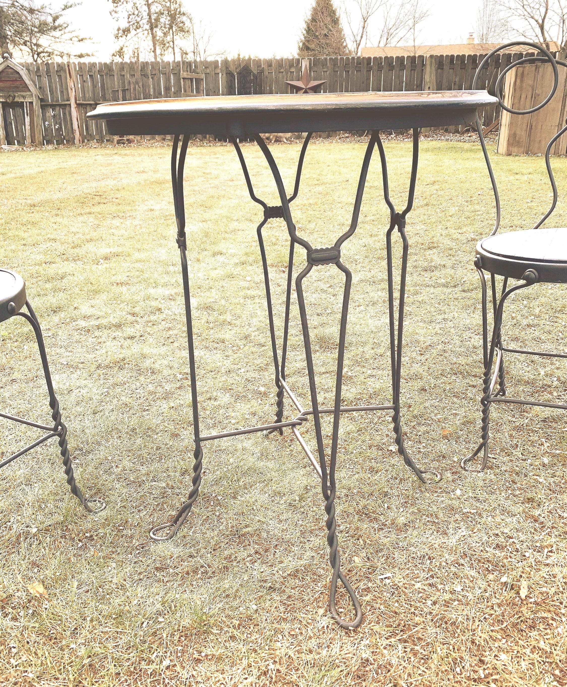 Vintage Wood & Ornamental Iron Bistro Dining Table Set - Etsy