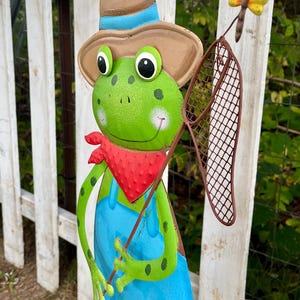 Metal Frog Statue Fishing Outdoor Garden Art Yard Landscaping Lawn Decor 36&quot; Tall EQ94