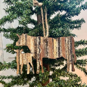 Rusty Cow Calf Ornament Rustic Metal Shaped Farmhouse Wall Hanging Decor Craft Supply