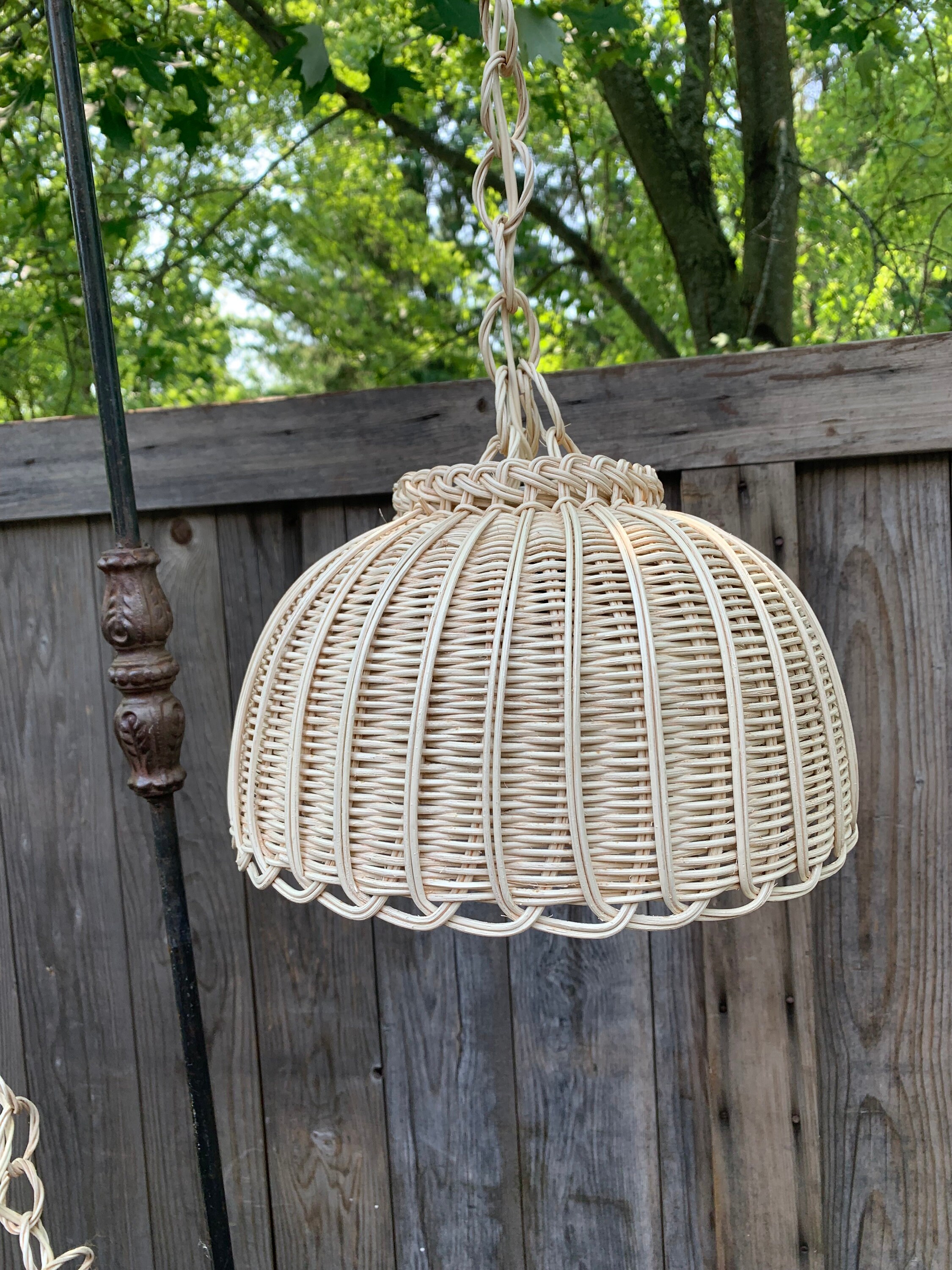 Vintage Wicker Swag Lamp Hanging Pendant Light D68 Etsy