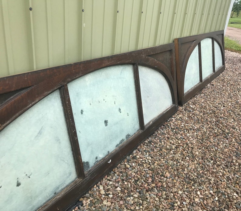 Geometric Historical Salvage Arched Framed Wavy Glass Privacy Architectural Industrial Salvage Antique Transom Windows Building Supply