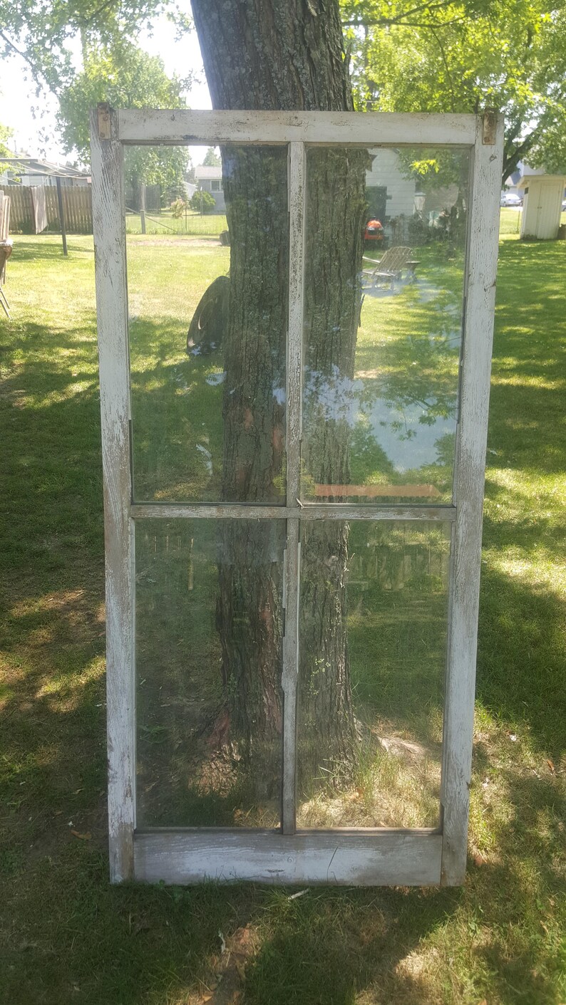 Antique Wood Window Frame 4 Pane Farmhouse Salvage Image 0