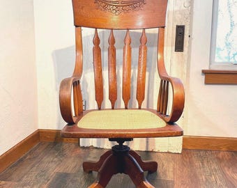 Antique Oak Executive Office Chair Spindle Back with Cane Seat EM57