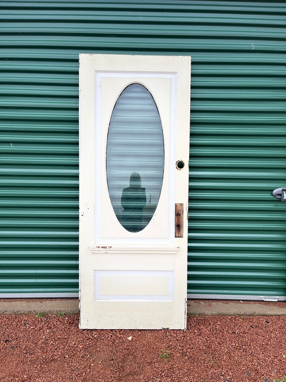 Antique Wood Beveled Oval Glass Entry Door 1900 Restoration Reclaimed  Renovation Architectural Salvage 32 X 79 CE83 