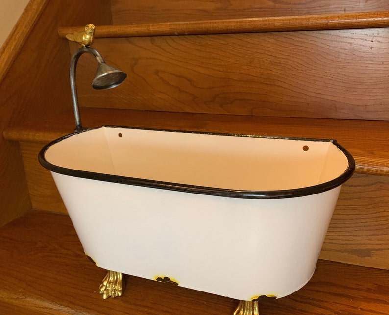 Vintage Inspired Metal Tub Planter Porcelain Bathtub Etsy