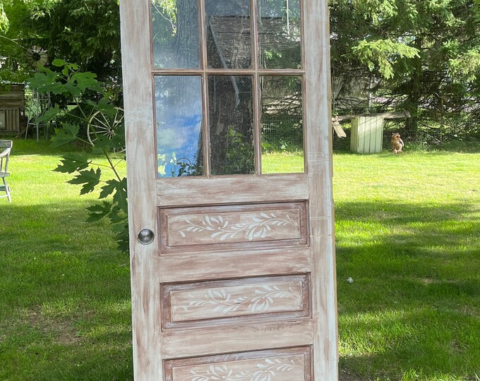 Antique Glass Pantry Sliding Door, Six Pane Window Door. Restoration