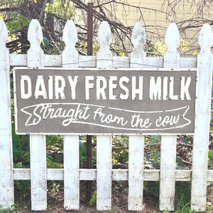 Large Dairy Sign Cow Fresh Milk Metal Wall Decor Farmhouse Farm Decor 40" EA57