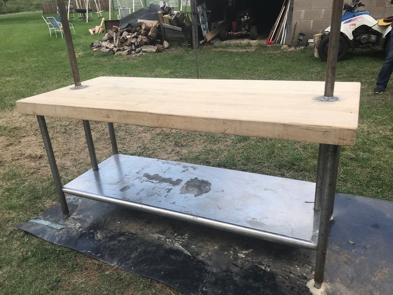 Vintage Butcher Block Chef or Bakers Table with Pot Rack Etsy