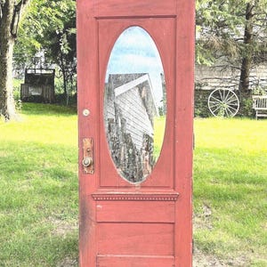 Antique Wood Beveled Oval Glass Entry Door, Pantry Laundry Door, Reclaimed, Architectural Salvage 32&quot; x 79 1/4&quot; ES7-LH