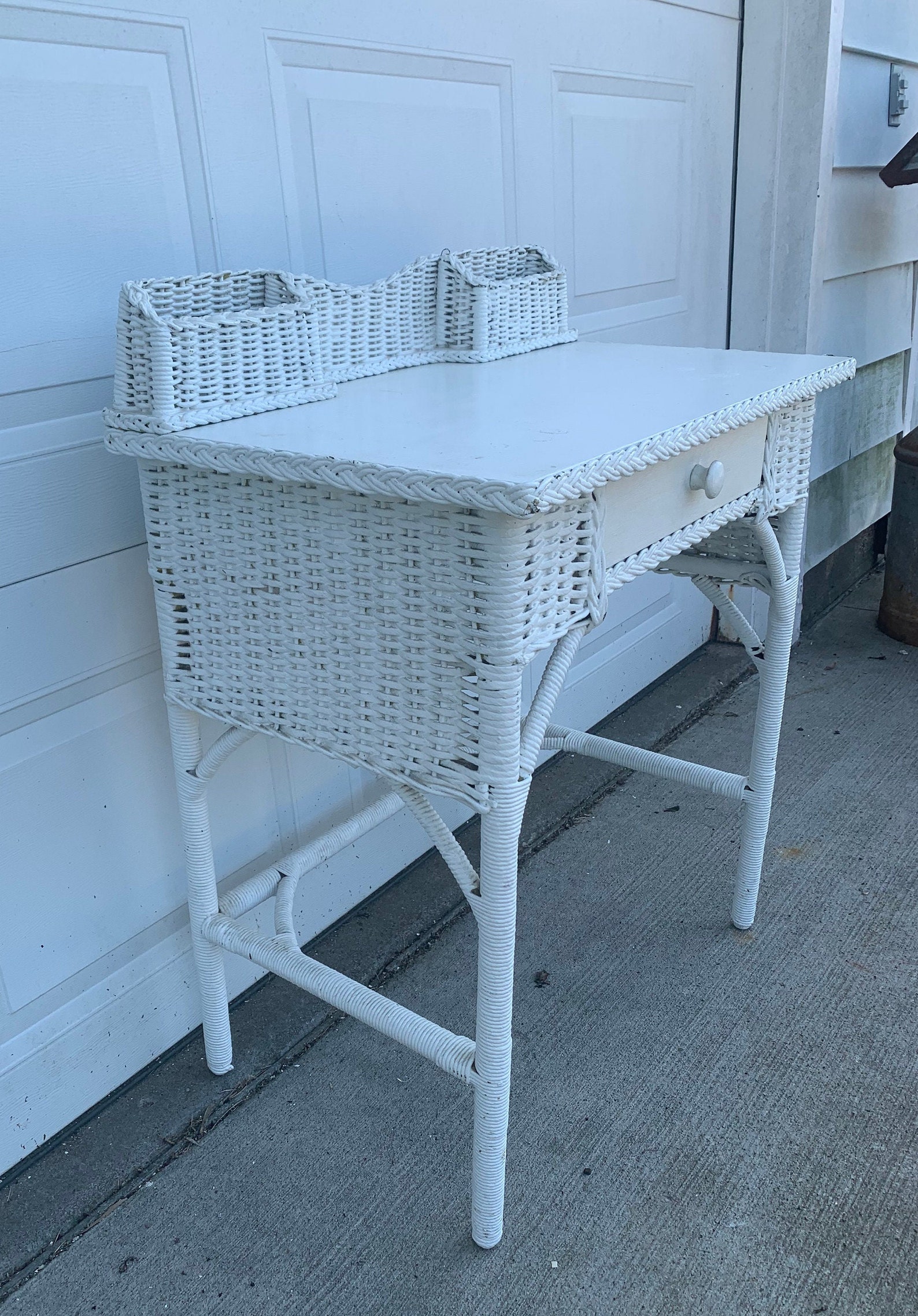 Wicker Writing Desk and Chair Vintage Rattan Vanity Set Etsy