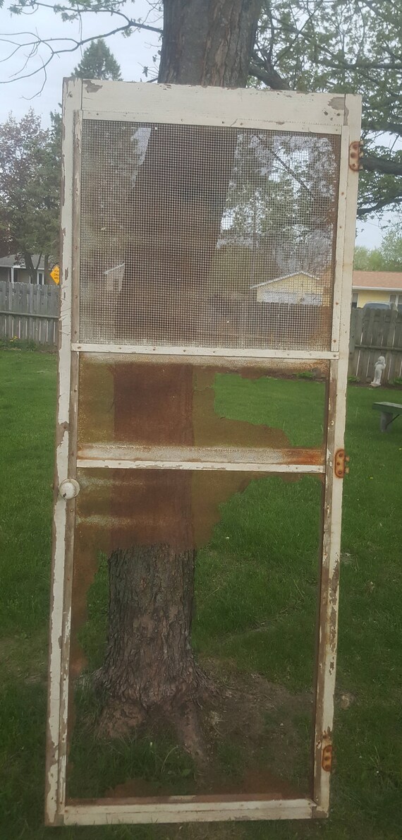 Vintage Screen Door Old Wood Frame Antique Building Supply Architectural Salvage Exterior Storm Home Decor Rustic 32 X 80 Ah48